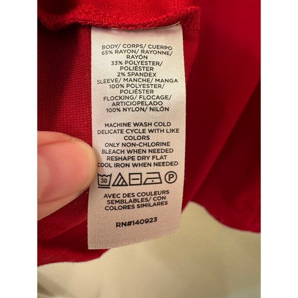 Loft Red Blouse Sheer Polka Dot Long Sleeve Size Medium - Picture 8 of 10